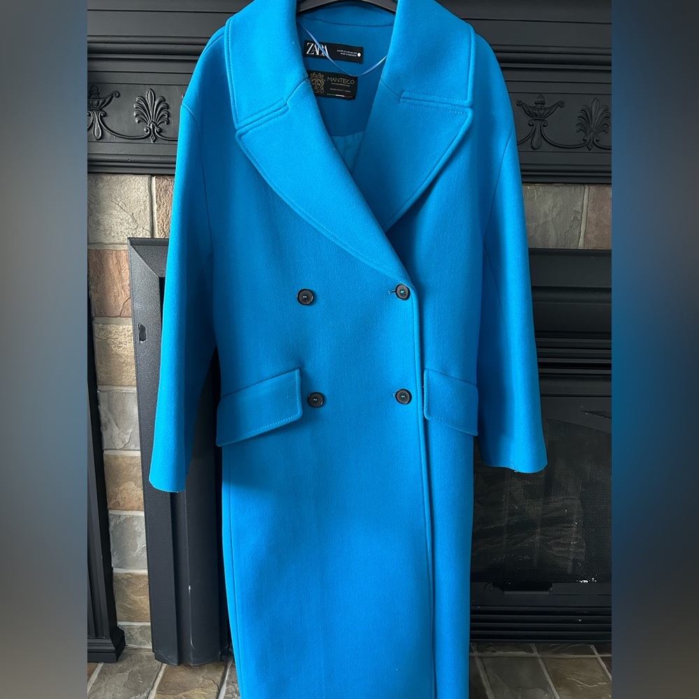 Zara cobalt Blue Double-Breasted Pea Coat. Never worn! Perfect condition XS wool
